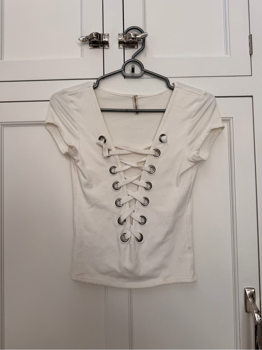 Emma & Sam Lace-Up White Women’s Top
